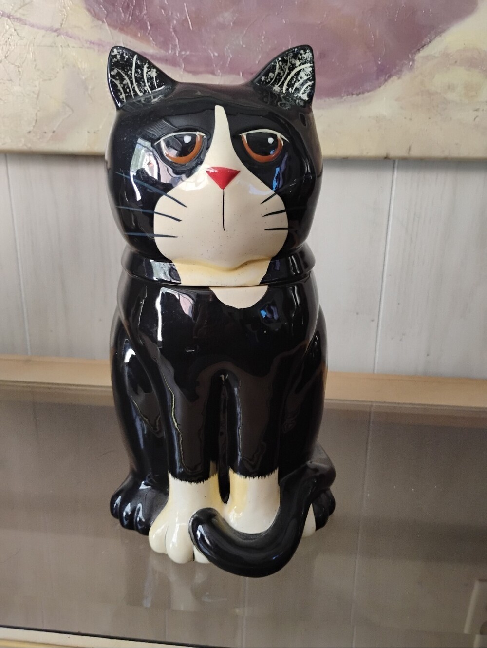 Vintage L. Saivey Black and White Cat Ceramic Cookie Jar